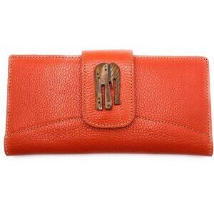 African Lily Rust Red Leather Folio Passport Wood Elephant Kenya Africa Wallet